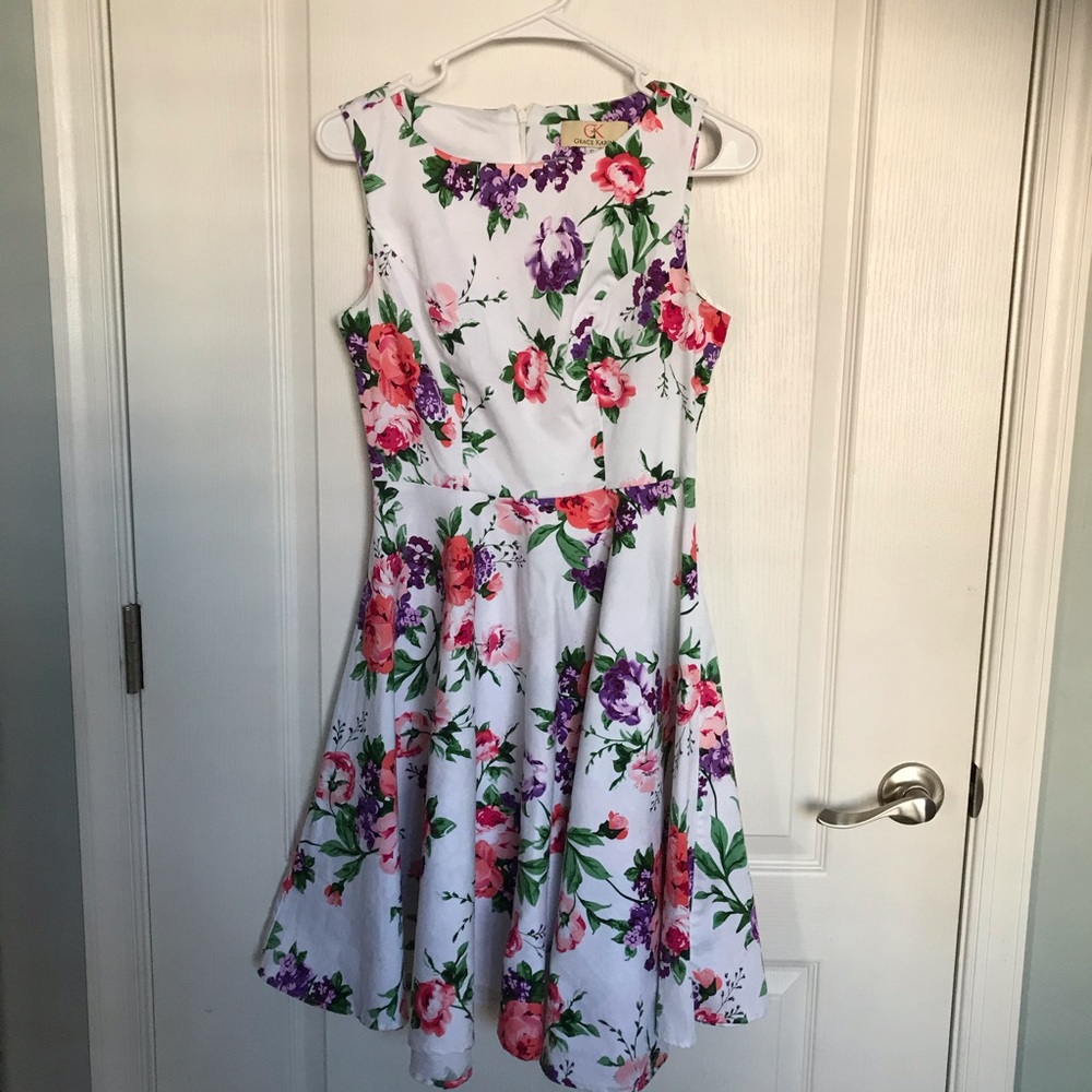 Grace Karin White Floral Dress Small S - Picture 4 of 8
